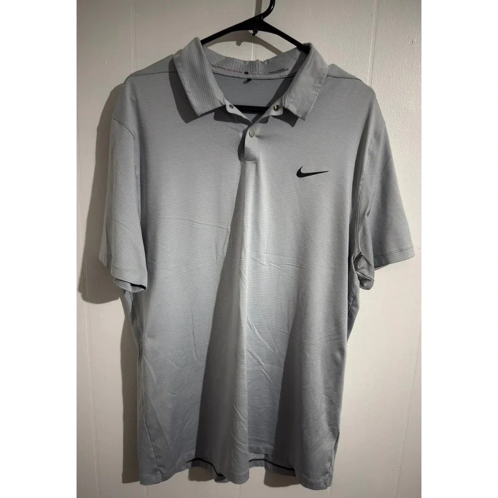 NIKE Tiger Woods‎ Collection Golf Polo Mens Dri-Fit L Gray Athleisure